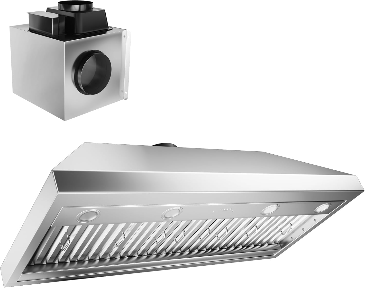 CT Copper Tailor 42-inch Range Hood Insert with Inline Remote Blower,1260CFM Kitchen Vent Hood, 4-Speed Exhaust Fan, 4 LED Lights, 8" Round Ducted,Baffle Filters, in Stainless Steel