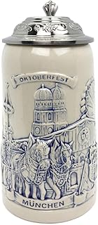 Essence of Europe Gifts 0.5 Liter | Oktoberfest Haus Oktoberfest Mugs Engraved Themed Beer Stein German Raised Relief Munich Festival Scene Stoneware Beer Mug Tankard With Lid
