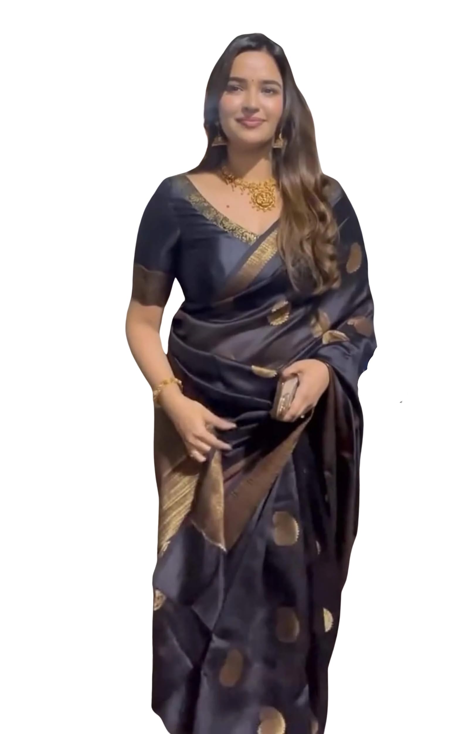 ZECVA Women's Soft Kanjivaram Lichi Silk Saree For Women With Attach Unstitch Blouse Piece