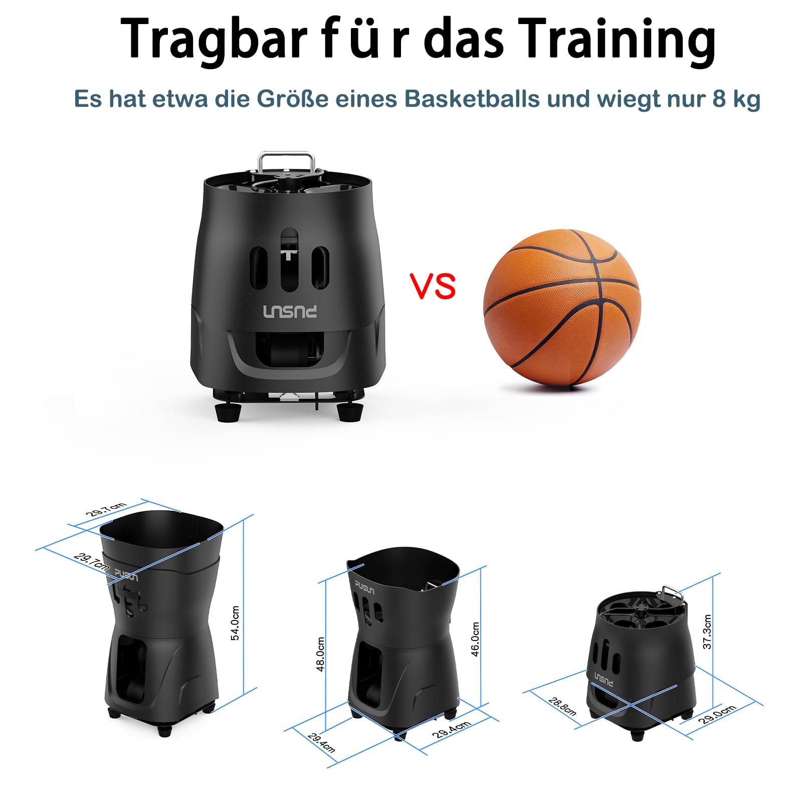 PUSUN PT-MINIPro Tragbare Tennisballmaschine - Leichte Indoor-Tennismaschine mit APP-Steuerung, 65-Ball-Kapazität & Lehrsystem, Intelligenter Tennistrainer für Schulen (3-5 Stunden Akku)
