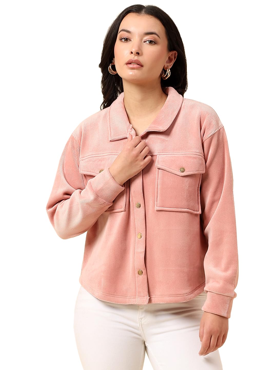Sweatshirt for Women |Winter Wear Corduroy Fabric Button Closure Regular Fit Solid Pattern-image-46