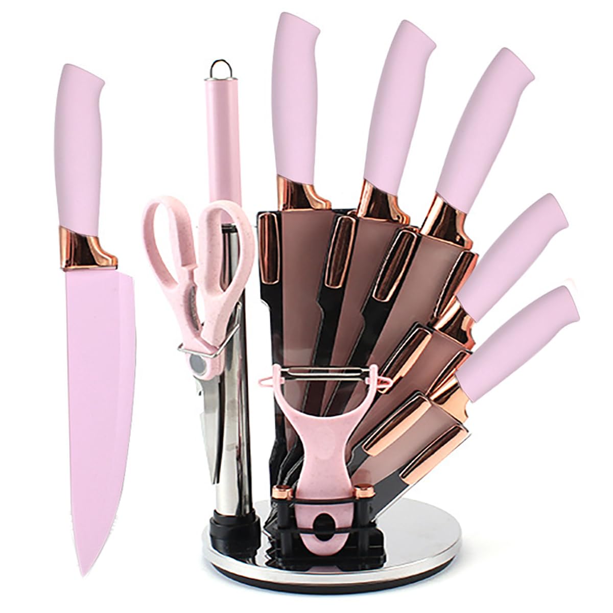 Knife Set 9Pcs Stainless Steel Non Stick Kitchen Knife Block Set Sharp Cutlery Knives Set with Sharpener Knives