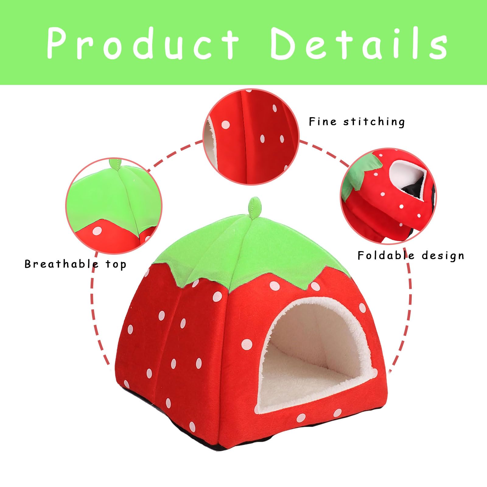 Guinea Pig Bed, Small Animal Guinea Pig House with Detachable Mat, Foldable Pet Sleephouse Suitable for Little Hamster Rabbit (Red) - Image 3