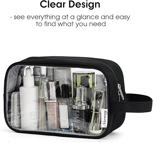 Miniatura 3 de Narwey Neceser para hombre, organizador de artículos de tocador de viaje, kit de afeitado para artículos de tocador (transparente-negro)