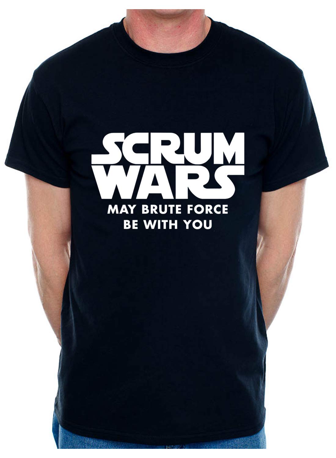 Print4u Men's Black Scrum Wars Rugby T-Shirt Large