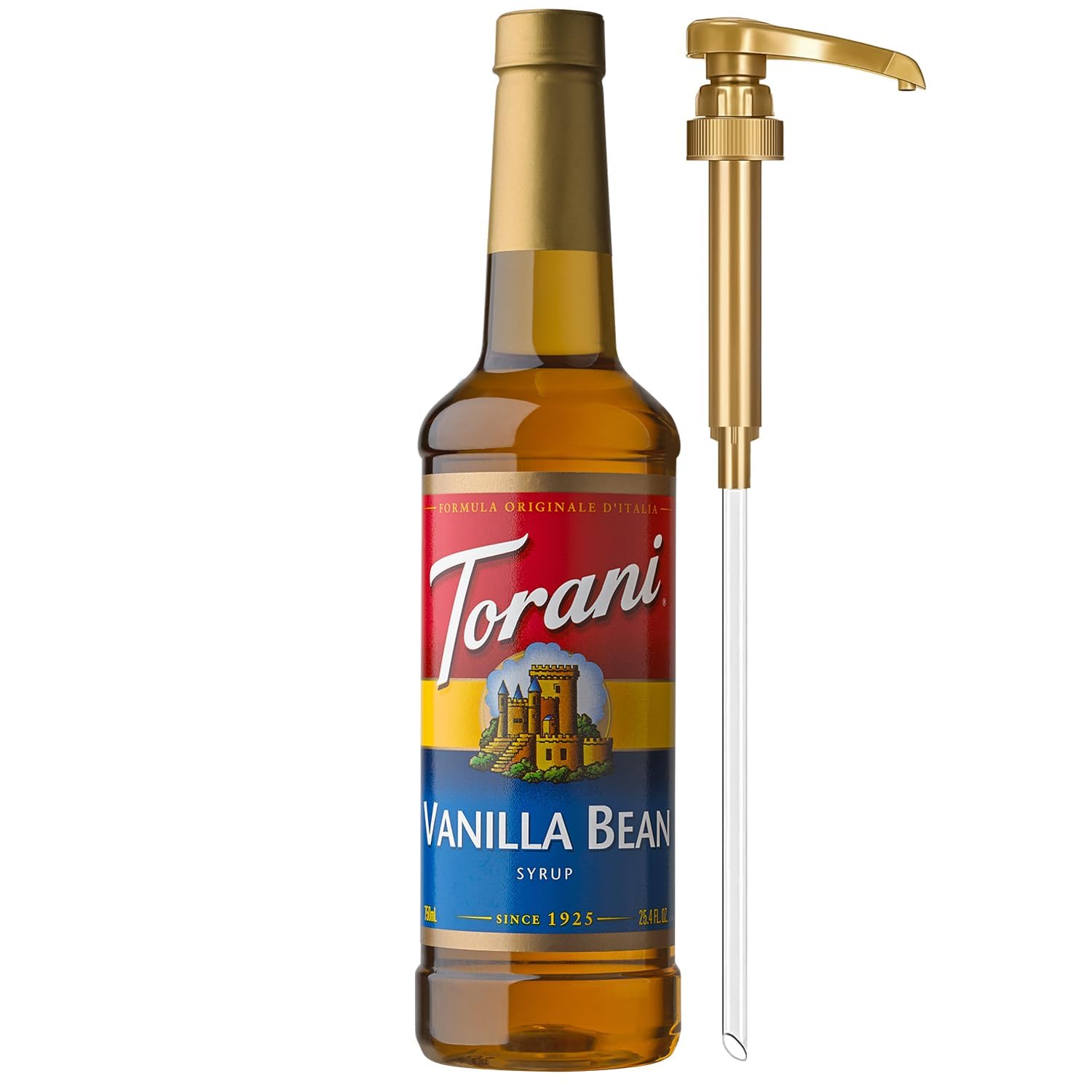 little squirt syrup pump Torani Vanilla Bean with Glass Bottle 750ml 25.4 Ounces