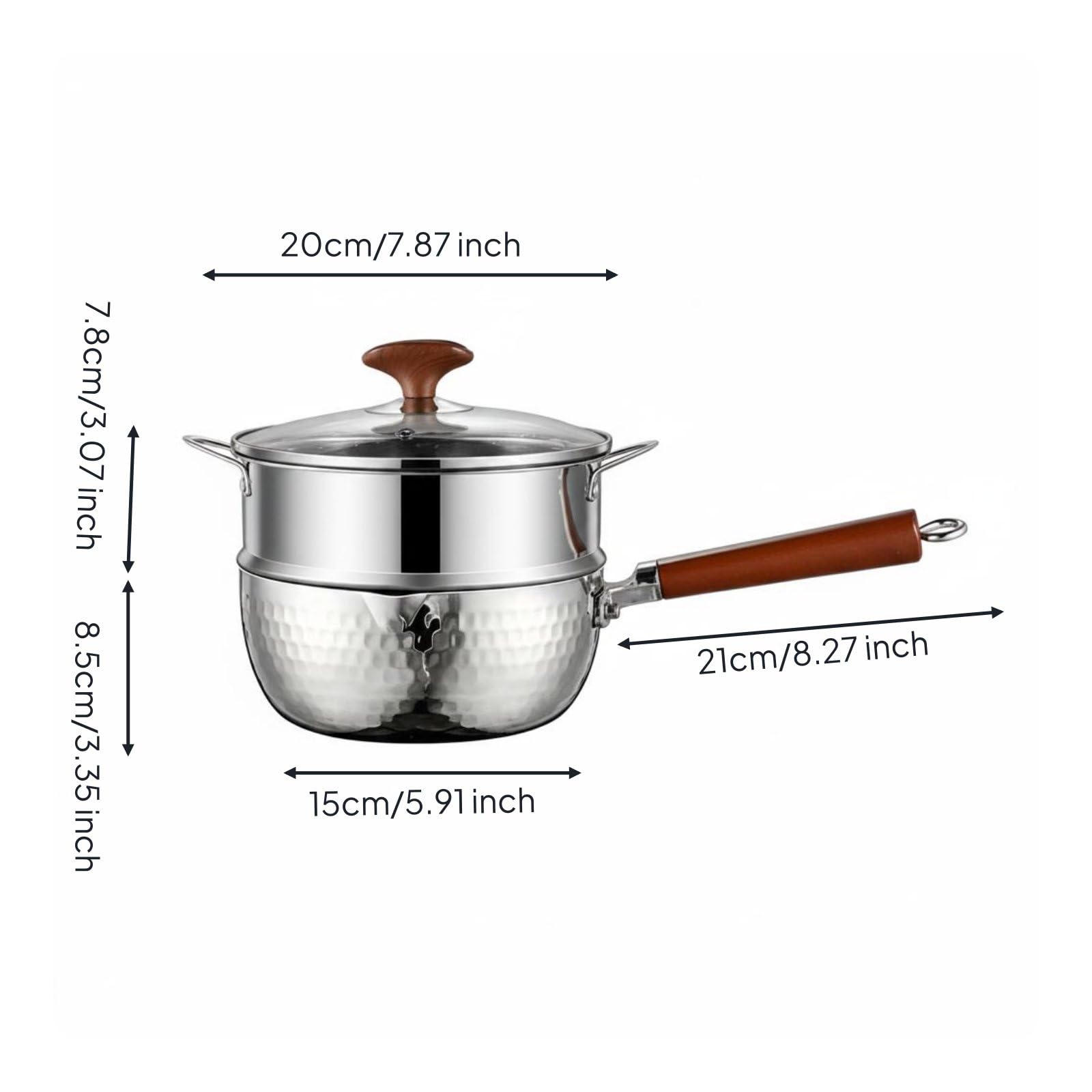 Cazo de Acero Inoxidable Olla Cazo Pequeño Cuerpo de con Base Compósita para Uniforme y Mango Largo Cómodo Adecuado para Comidas Diarias Cocina Casera, 20 Cm