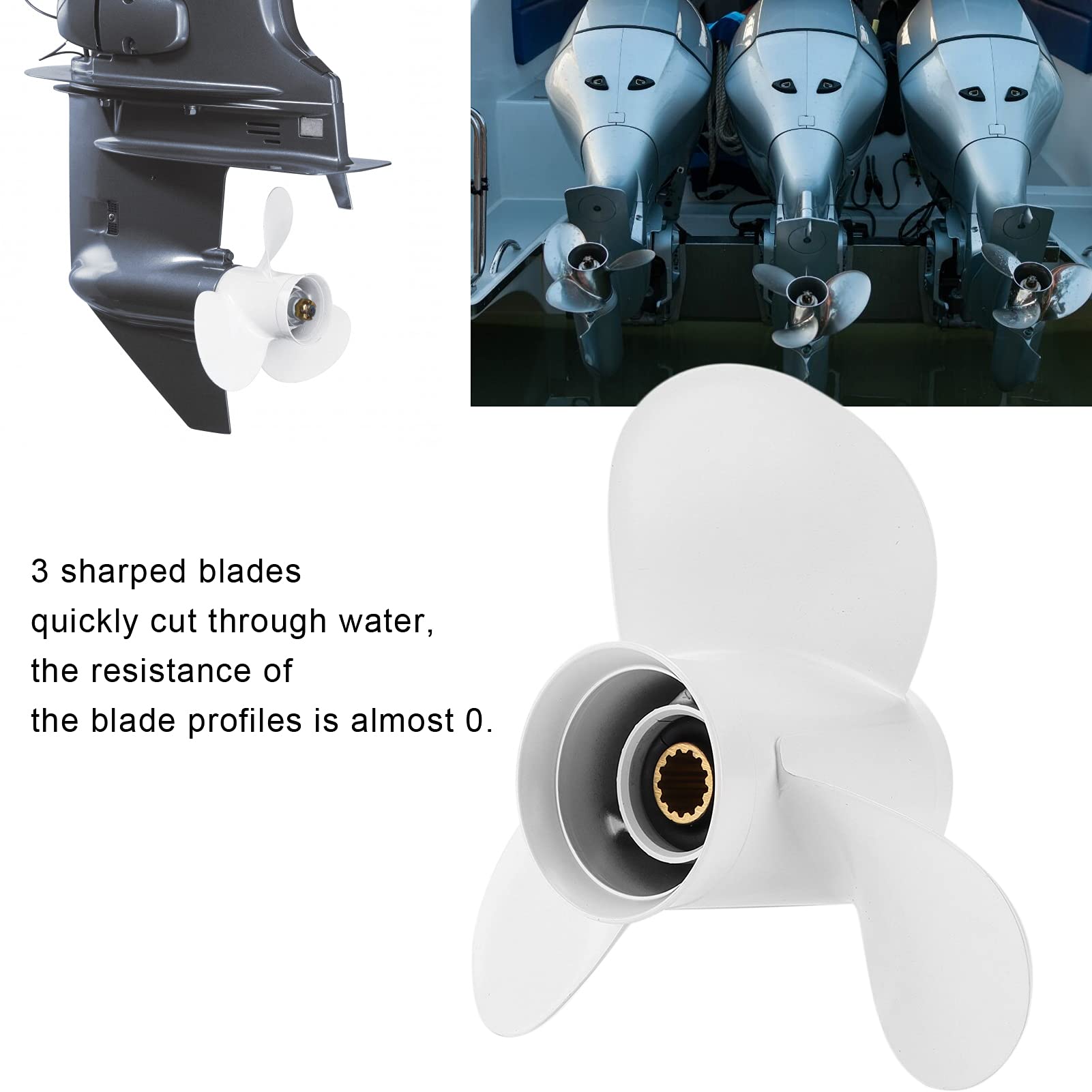 Acouto 11x15-Zoll-Propeller mit Schub, 3 Blätter 13 Zähne Rechts, Ersatz für -Außenbordmotoren 25–60 PS, Austausch des Außenbordpropellers Im Lieferumfang Enthalten,