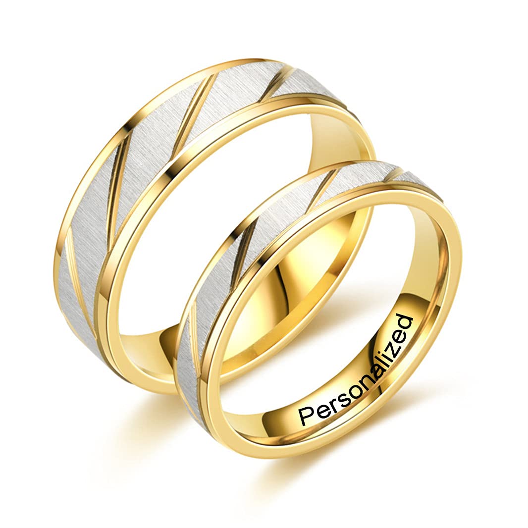 IhanskioAnillo Personalizado para Pareja Onda Rayas patrón Anillos Dentro Puede Grabado Personalizado Promesa Boda Anillos De Compromiso Plata Titanio Acero
