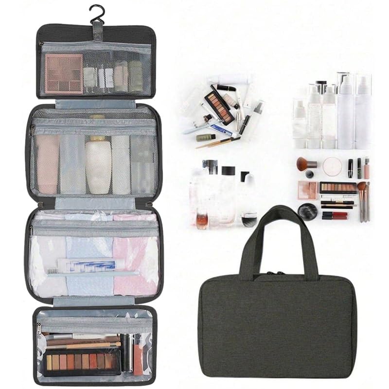 Borsa da Toilette da Viaggio, Borsa da Toilette da Appendere, Impermeabile, Contenitore per Cosmetici, Accessorio per Il Bagno, Asciugamano Umido e Asciutto Separato.