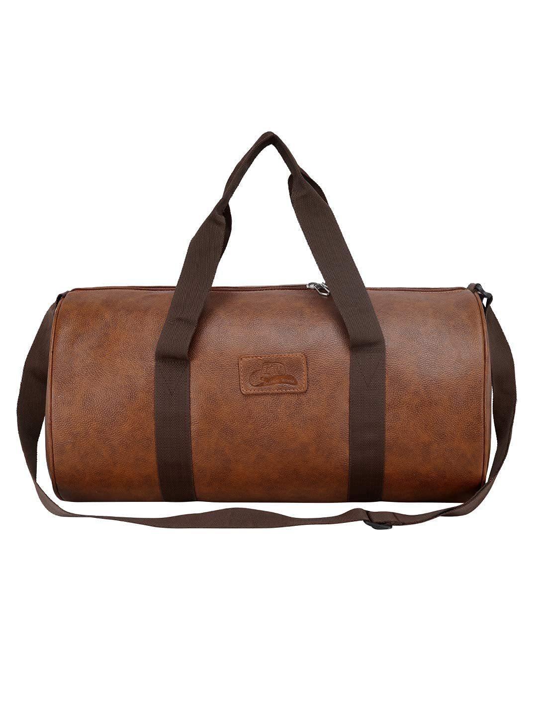 Tan Faux Leather 24 Cms Gym Duffle Bag for Men and Women-image-49