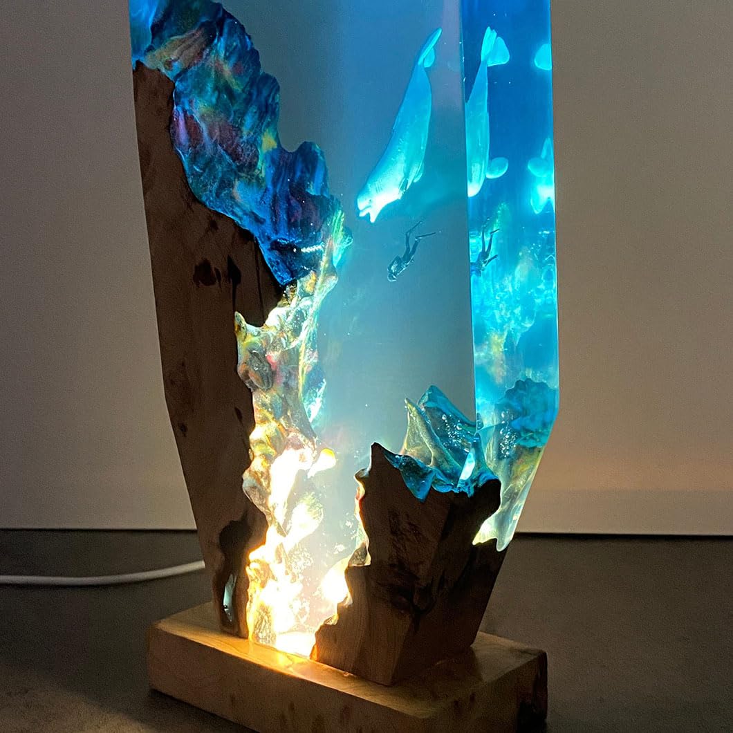 Ręcznie wykonana lampka nocna z żywicy oceanicznej, podwodna lampa biurkowa LED, sztuka perspektywiczna, miękki blask do dekoracji domu lub biura