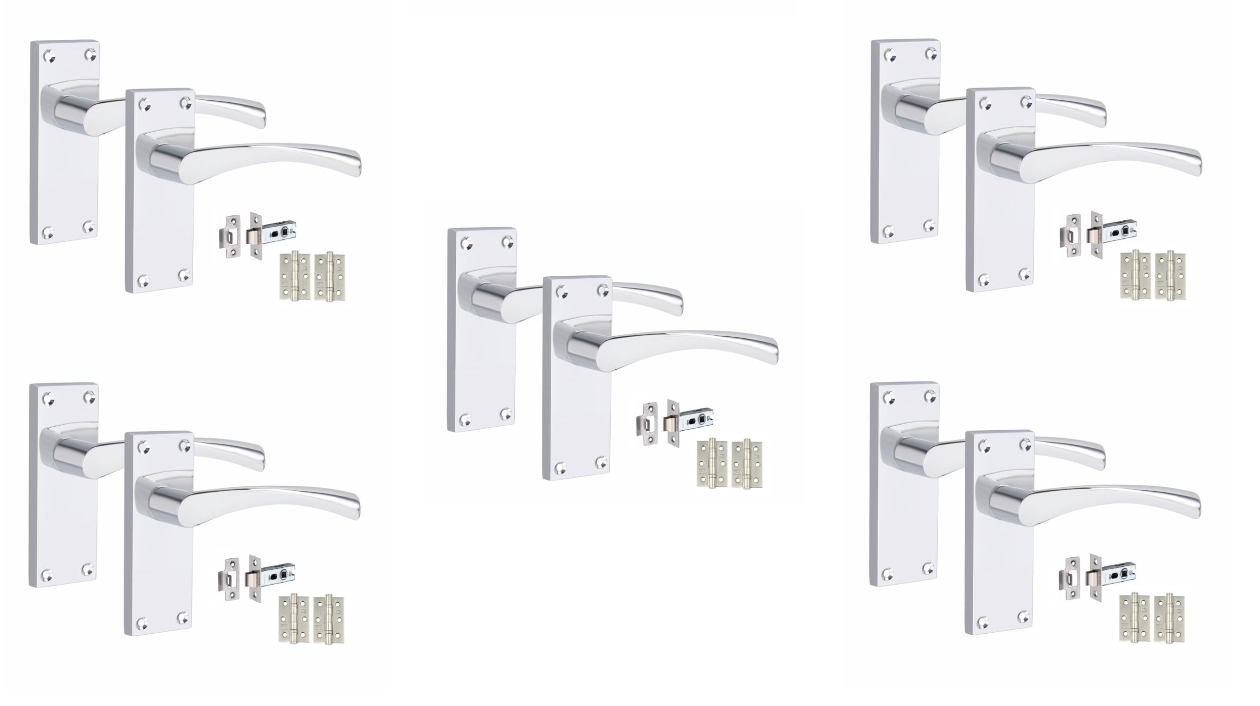 Golden Grace Astrid Latch Door Handles Pack, Polished Chrome, 5 Sets