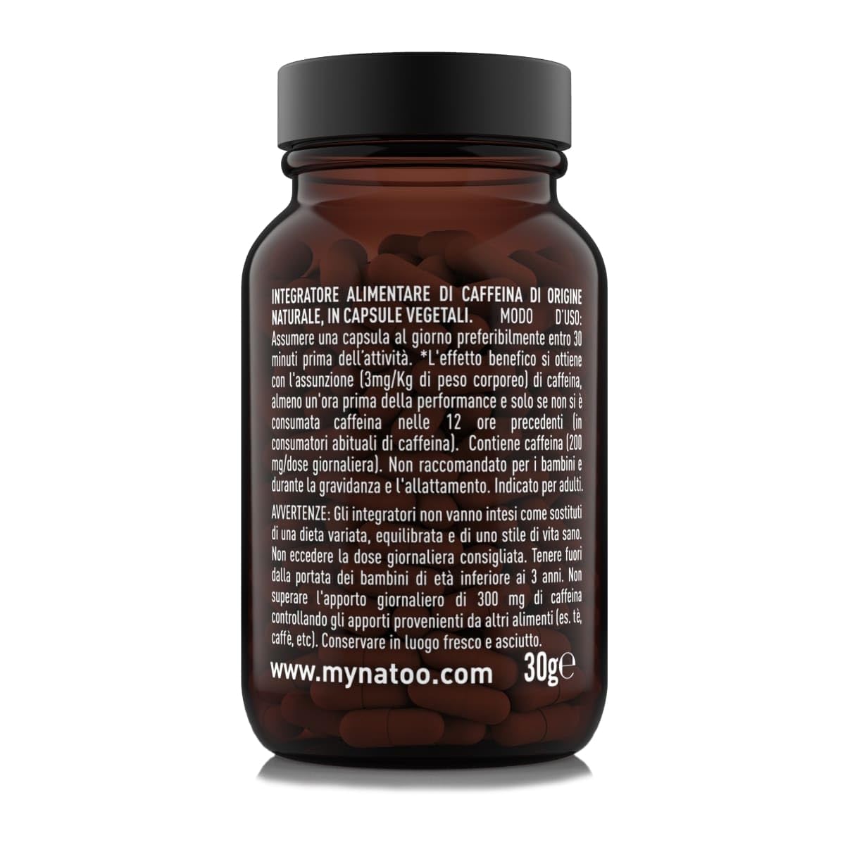 NÄTOO Caffeina 200mg, 60 Capsule Vegane, Caffeina Pura estratta da semi di caffe verde Coffea arabica, 1 Capsula 30 minuti prima del Workout, Adatto anche come integratore per studenti