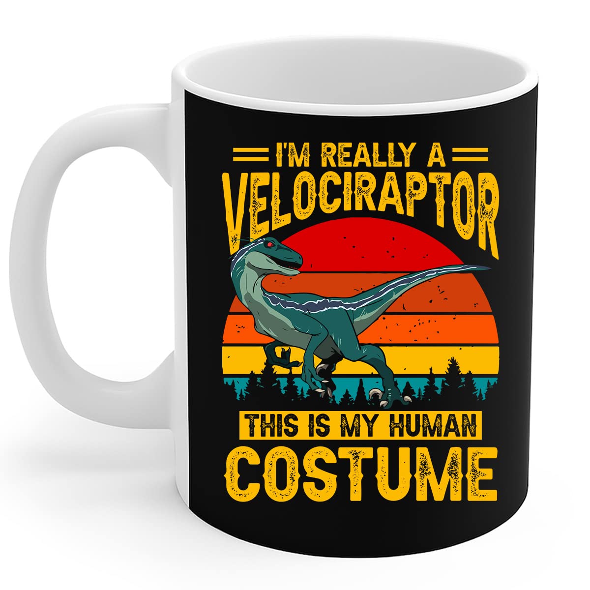 Halloween - Retro Vintage Dino Velociraptor Human Costume Mug Coffee Mug Personalised Coffee Cups Durable Travel Mug Fun Gifts for Christmas Mom Birthdays 330 Ml