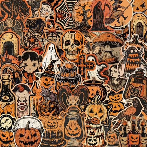 50 Pcs Halloween Stickers for Teens Girls Adults Pumpkins Ghost Stickers for Laptop Water Bicycle Skateboard Computer Waterproof for Crafts Holiday Cards Home Halloween Party Decoration Supplies