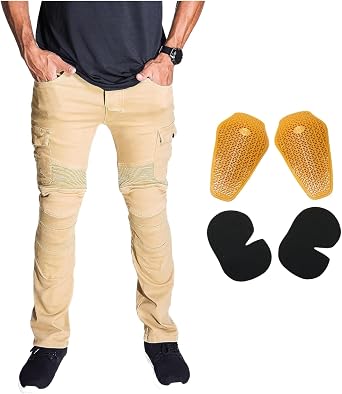 NBT Clothing Protective Motorcycle Riding Pants - Removable CE Armor for Knees & Hips - Road Rash Protection Gear - Reinforced Stitching - Straight Slim Fit - Breathable Material - Machine Washable