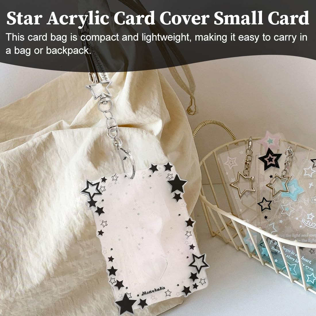 Pezzi Photocard Holder Acrilico Kpop Porta Keychain Id Card Badge Holder Y2K Stella Motivo Nero