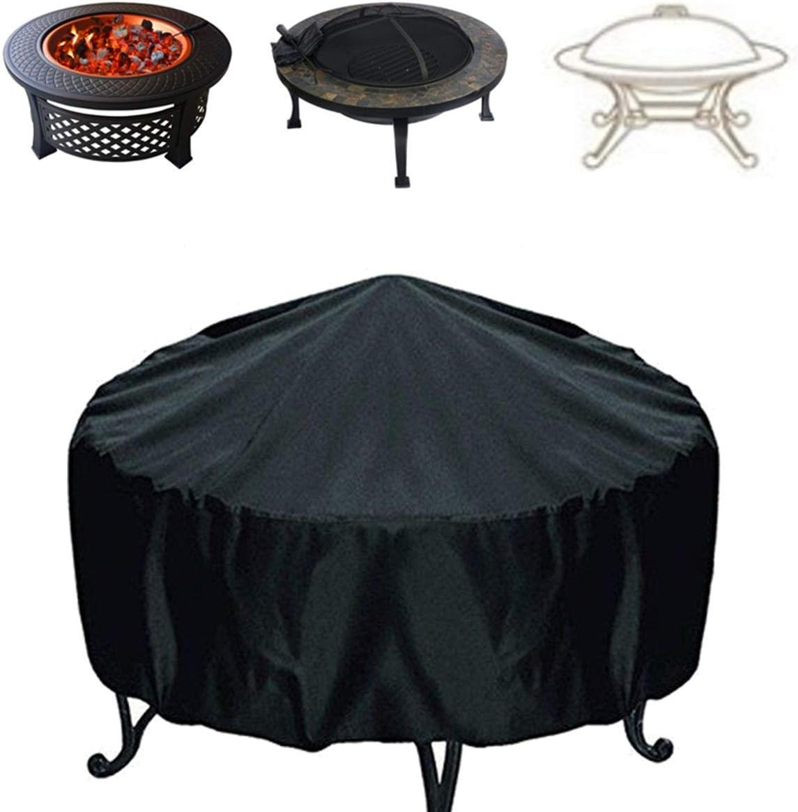 Black Round Fire Pit Cover Polyester Dustproof & Waterproof for Stove Brazier Protection (80.3x23.6 Inch)