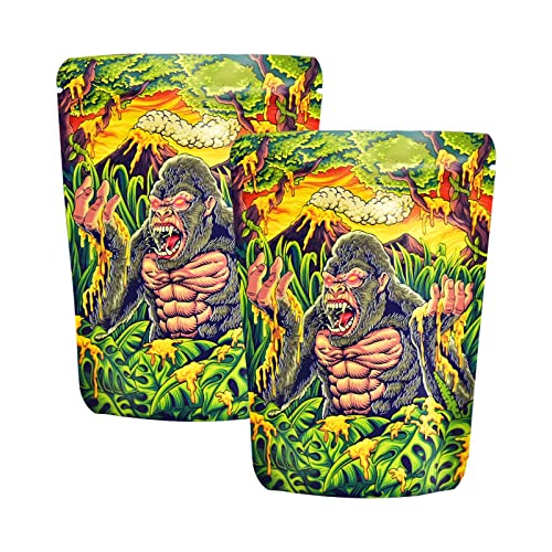 100 Pack Mylar Bag,3.5 Gram Printed Design Stand-up Packaging Pouch, Resealable Zip Lock Foil Food Storage Baggies Safe Material,3.62x5 Inches(Sticky Gorilla)