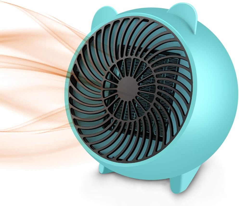 Space Heater, Fan Heater,Personal Mini Space Heater Portable Electric Heaters Fan with PTC Ceramic Heating Element & Overheat Protection for Office, Home, Tabletop Under Desk Floor Indoor (Light Blue)