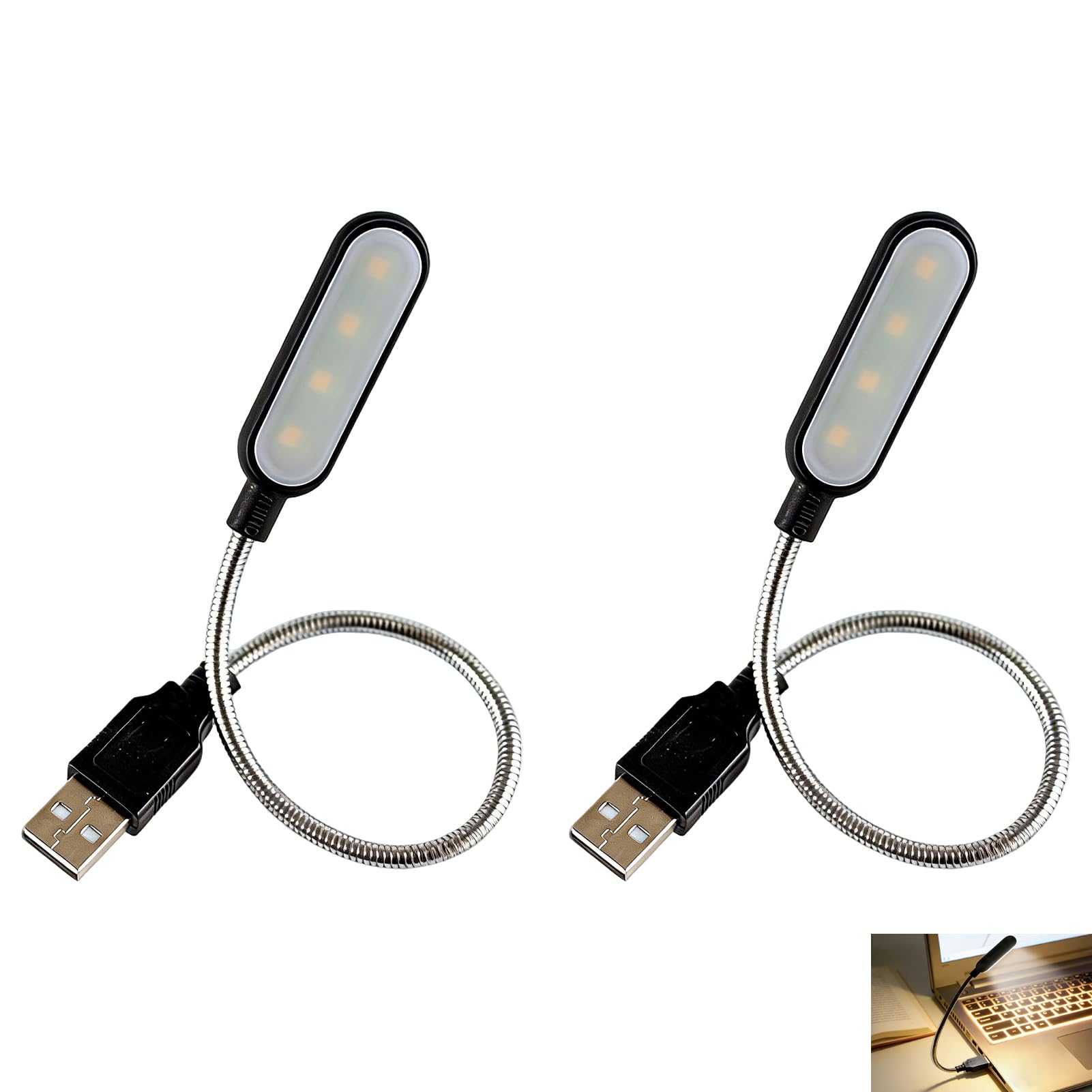 Fwobumy 2 Pcs USB Reading Lamp, USB Light for Laptop, Bright LED Lamp, Flexible Clip on Laptop Keyboard Light, USB Powered LED Night Lights, Warm White Lights for Travel Camping Reading Night Work