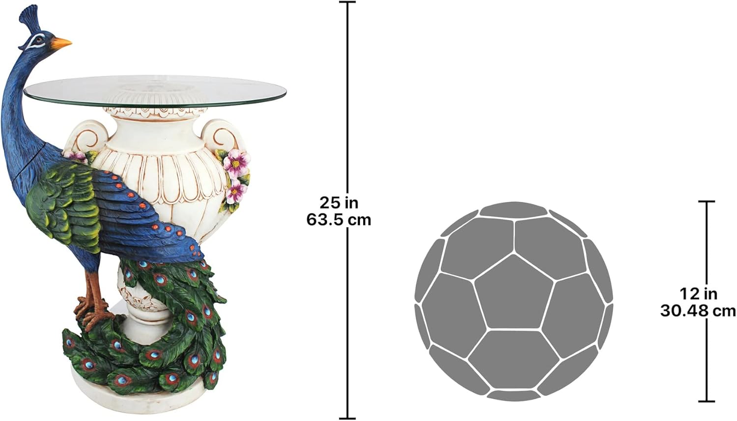 Design Toscano KY4128 Staverden Castle Peacock Glass Topped Side Table, 25 Inch, Full Color : Home & Kitchen