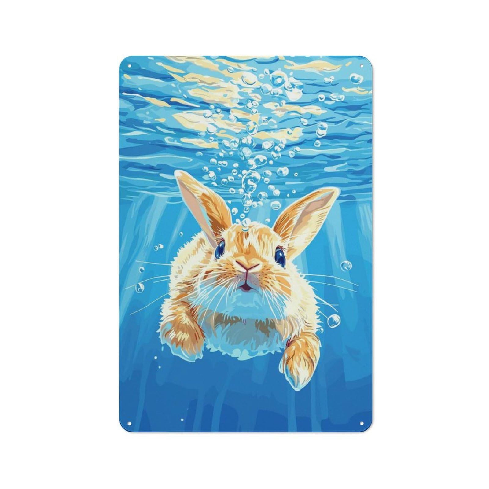 Junmoney Style-15 Vintage Tin Sign 30X20cm With Underwater Rabbit Illustration For Man Cave Or Games Room, For Vintage Wall Decor Fans, For Metal Sign Collectors