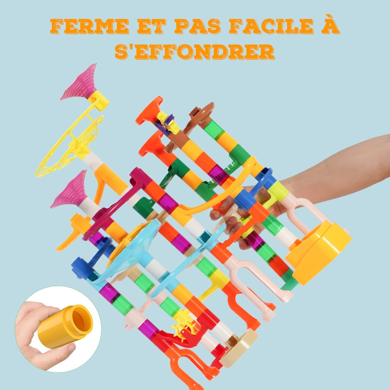 Ifollower Tricky Bille - 166 Pcs Circuit à Billes Couleurs Macaron, Éléments Ludiques Jeu de Construction d'un Labyrinthe Educatif, Sécurité Robuste Marble Rush Conviennent aux Enfant de Plus de 3 Ans