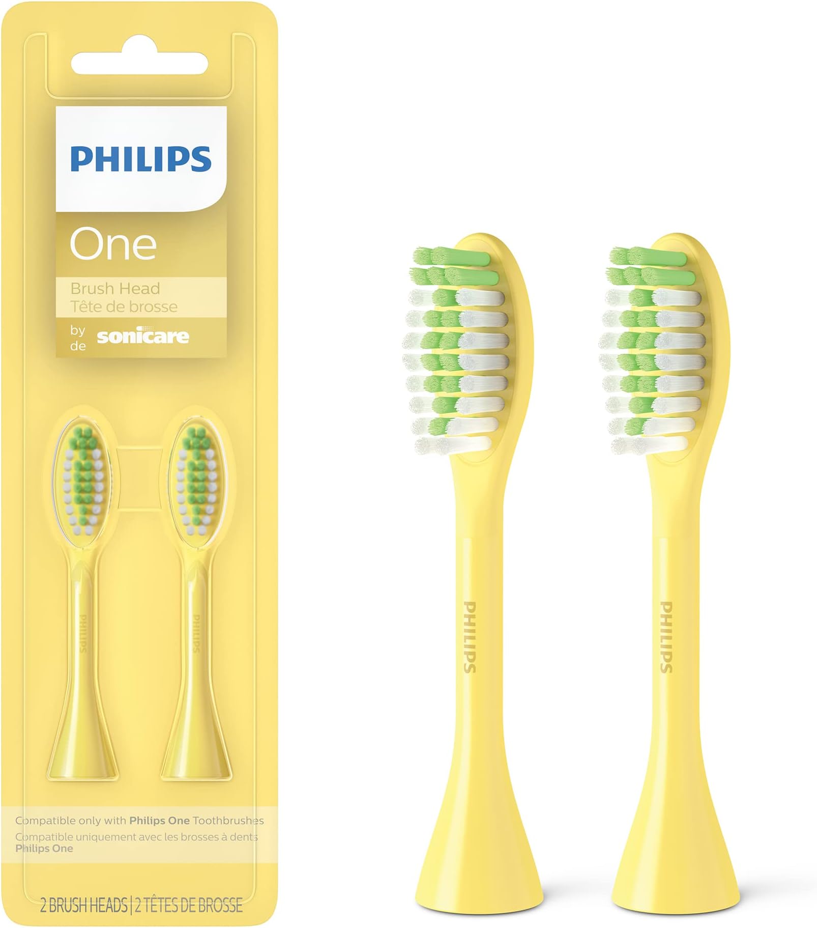 Philips One by Sonicare Genuine Replacement Electric Toothbrush Heads, 2 Brush Head Pack Up to 6 Month Supply, Mango Yellow, BH1022/02