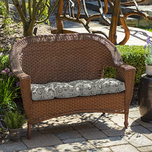 Image of Arden Outdoor Wicker Settee Cushion, 41.5 x 18, Rain-Proof, Fade Resistant Neutral Aurora Damask