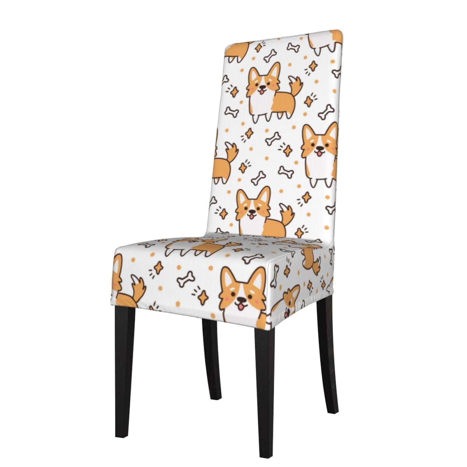 Lkymoh As Picture Cute Corgi Dog And Bone Pattern, Chair Covers Stretch Chair Slipcovers For Dining Room, For Party Pet Protection Universal Fit Soft Polyester