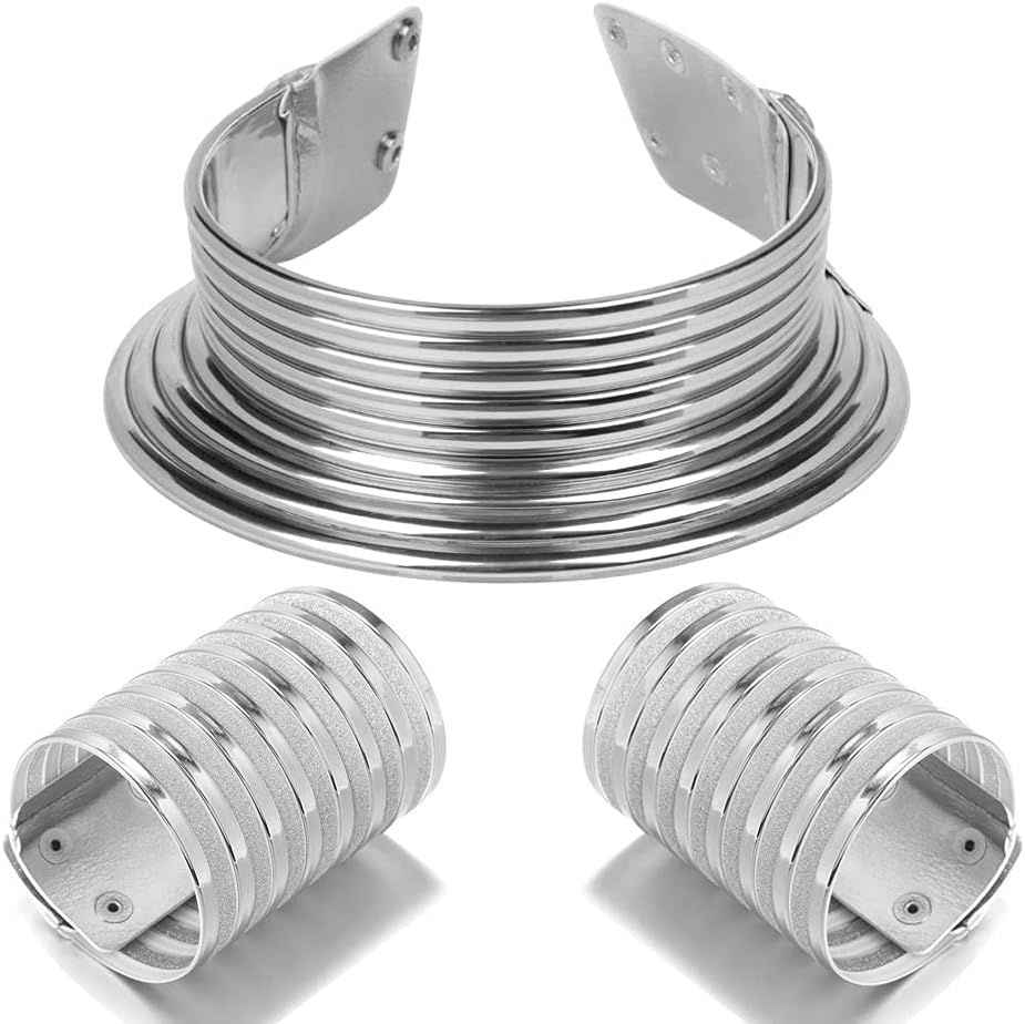 African Choker Collars Necklace,Snap Egypt Punk Gothic Chunky Leather Bib Statement Necklaces for Women and Girls