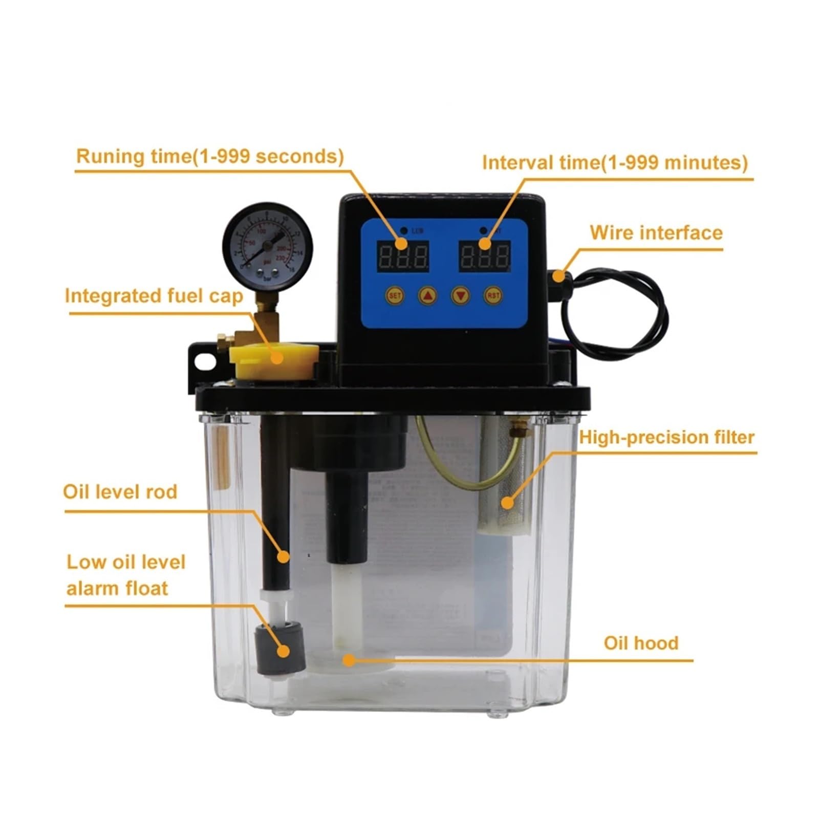 Máquina de rellenar líquida, Kit de bomba lubricación CNC 1L/2L, AC220V, electromagnética automática 4mm/6mm con salida aceite for máquinas herramienta(110,2L kit no Gauge 4mm)