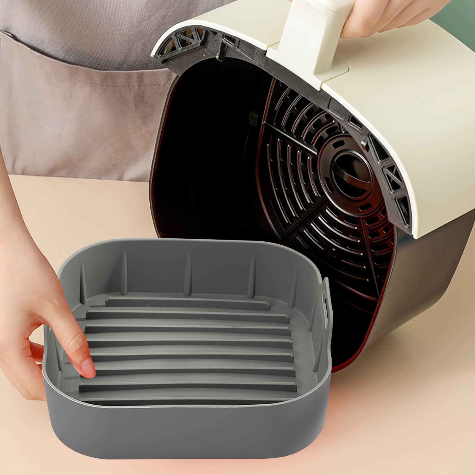 qxpdd Air Fryer Silicone Pot, Air Fryer Liners, Wiederverwendbar Antihaft Luftfritteuse Matten, Silicone Air Fryer Basket, Heißluftfritteusen Ofenzubehör Quadratisches Tablett (2 pcs)