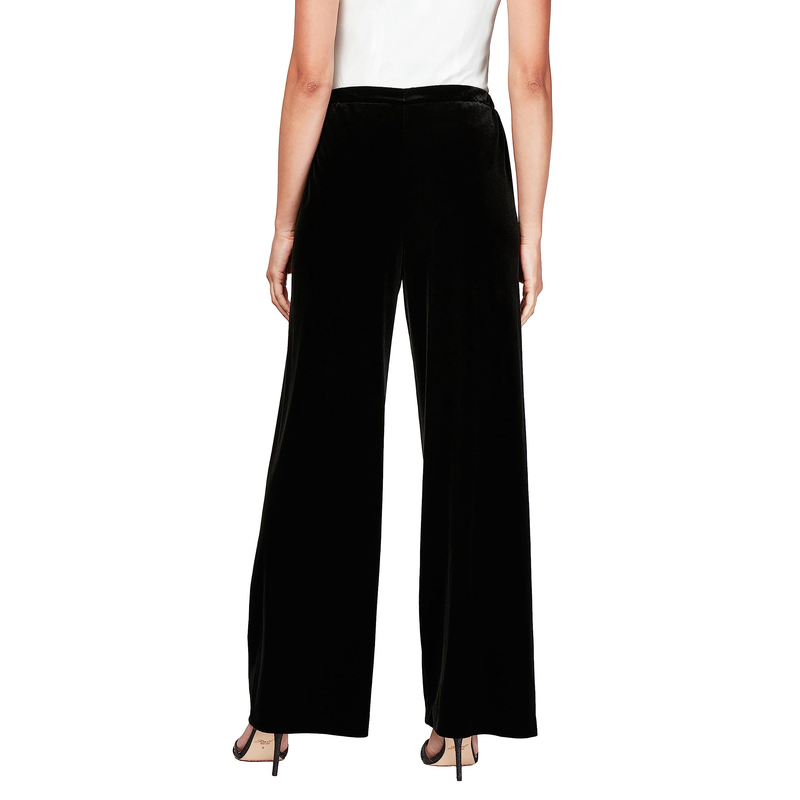 Alex Evenings Velvet Full Length Straight Slim Leg Dress Pant (Petite and Regular Sizes) Pantalones de Vestir, Terciopelo Negro, Pierna Ancha, L para Mujer