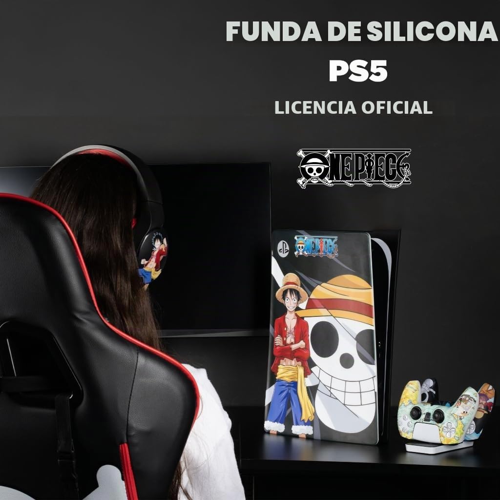 Konix One Piece - Funda Protectora para Consola PS5 (Silicona, antigolpes, Resistente a los arañazos), diseño de Luffy, Color Negro