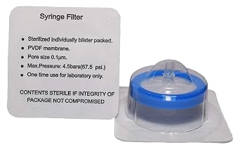 Syringe Filter Sterile, PVDF 0.1m 30mm Blue 30/PK