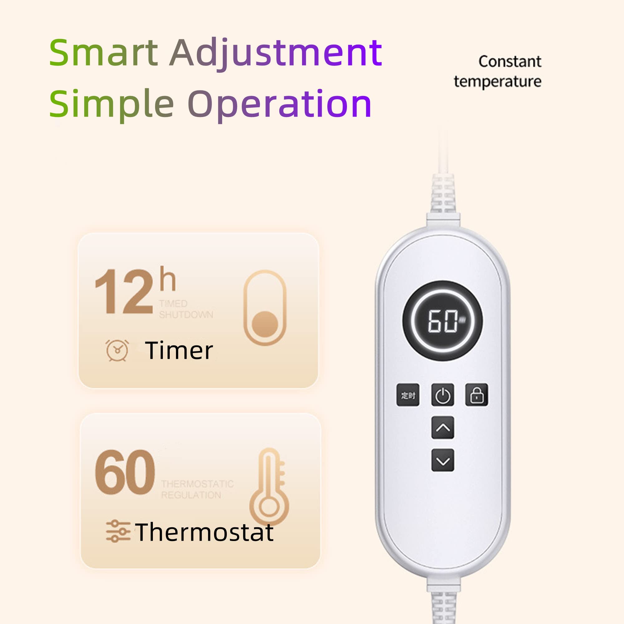 Heated Floor Carpet Mat – 39x39 Inch, Adjustable Temp & 12-Hr Timer, Waterproof, For Yoga & Living Room