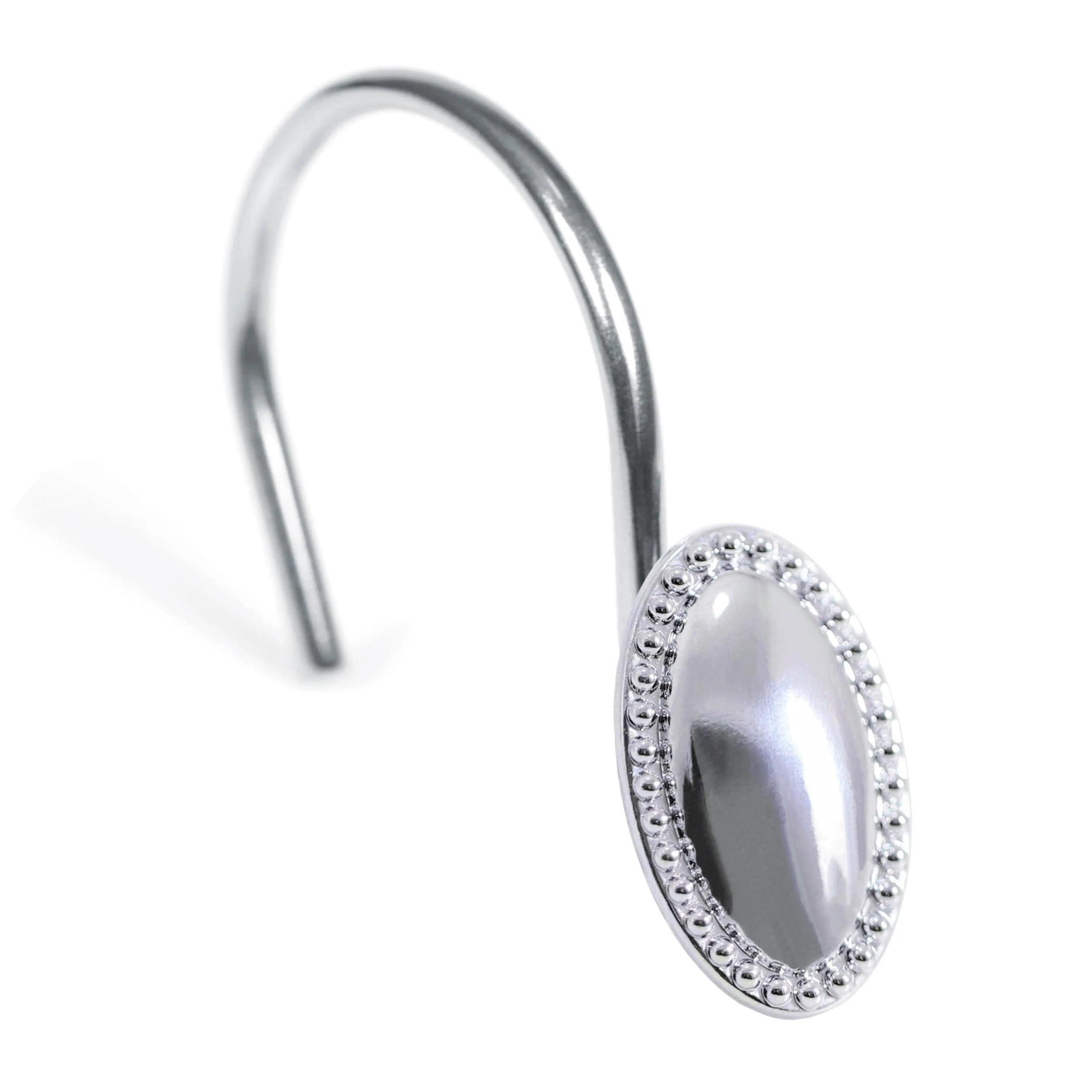 Silberfarbene dekorative Duschvorhanghaken: verchromtes ovales Design, rostfreie, robuste Metall-Duschvorhangringe für Badezimmer – Klassische, Elegante Duschvorhang-Aufhänger für Duschstange – 12