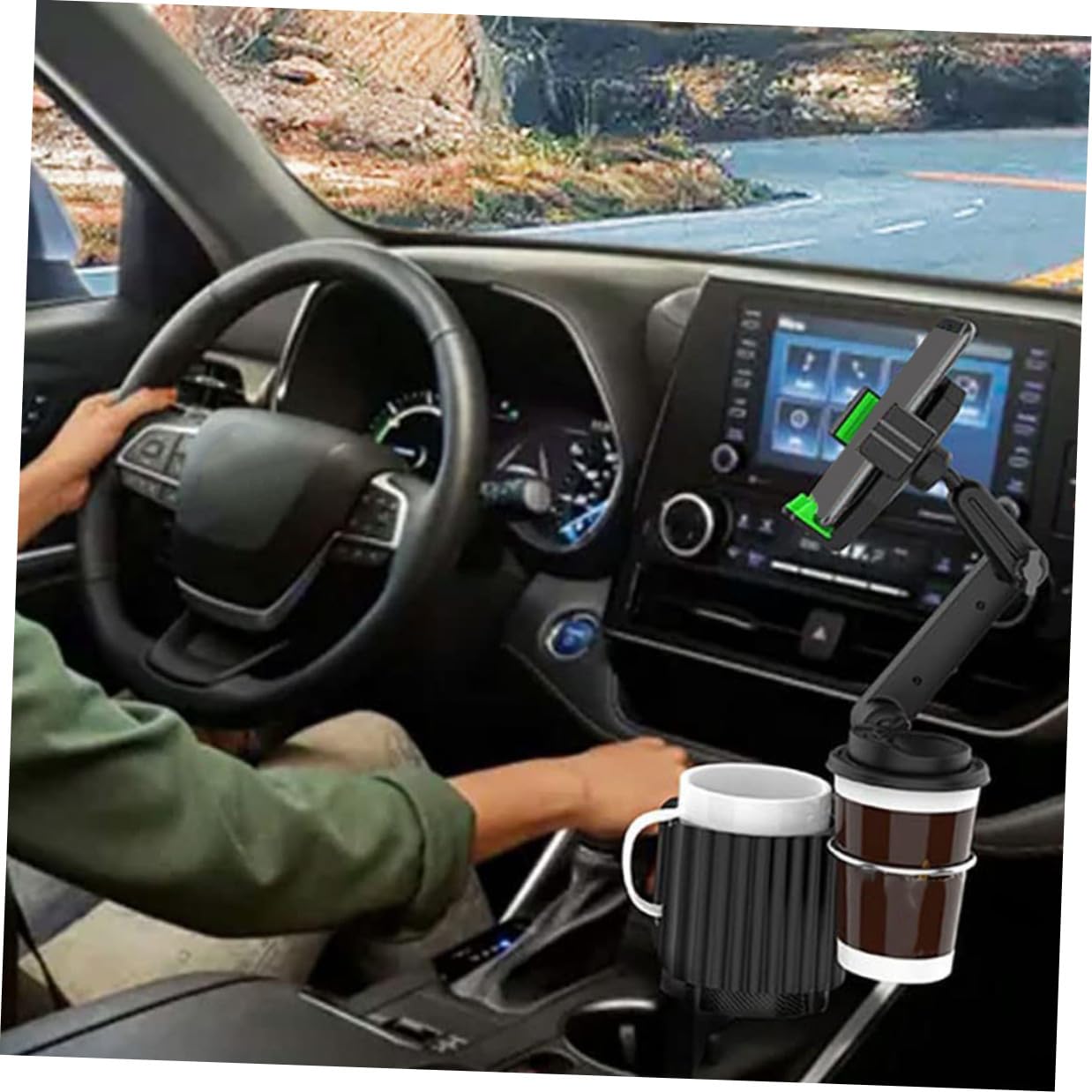 Soporte Metal y Teléfono para Portavasos Móvil Coche con Instalación sin Herramientas, Compatibilidad, Material Abs de Adecuado para Coche y Carrito Golf