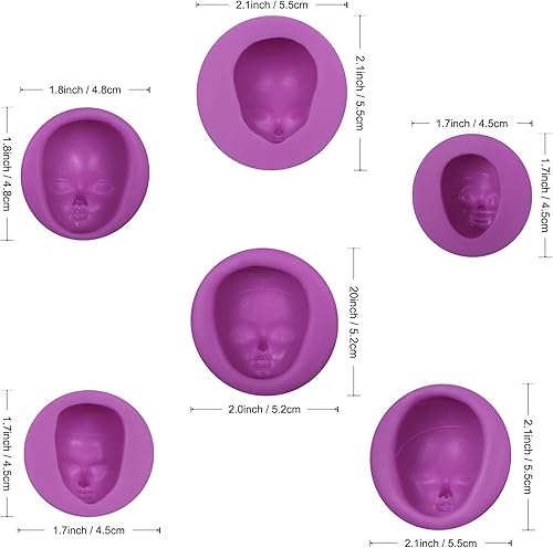 Miniatura 2 de Moldes de silicona para fondant, 6 paquetes de moldes de silicona de chocolate para cara de bebé, arcilla polimérica, muñeca, cara de elfo,