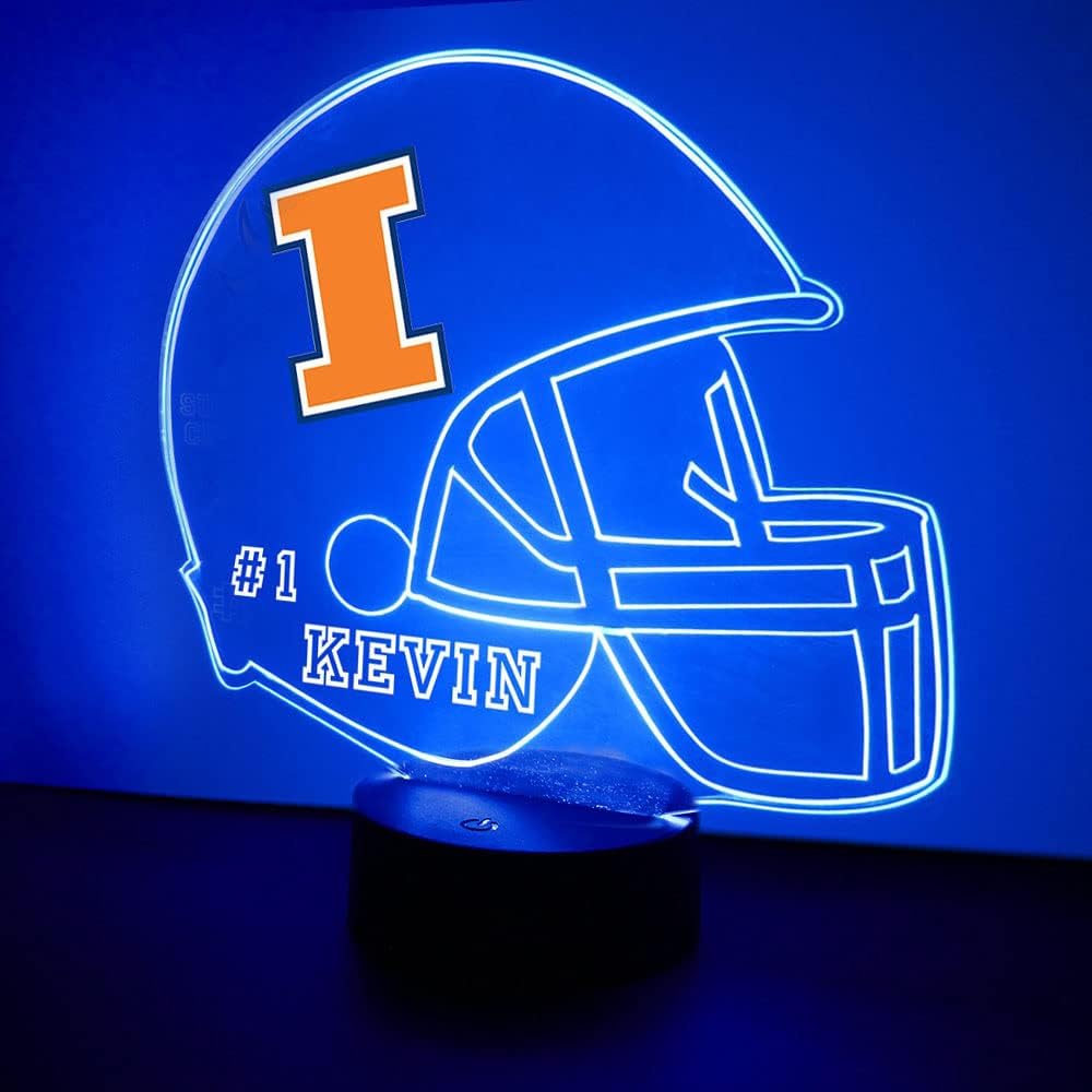 Indiana College Football Helmet Hoosiers Sports Night Light Up Table Desk Lamp LED Hand Crafted Personalized with Remote Great Gift