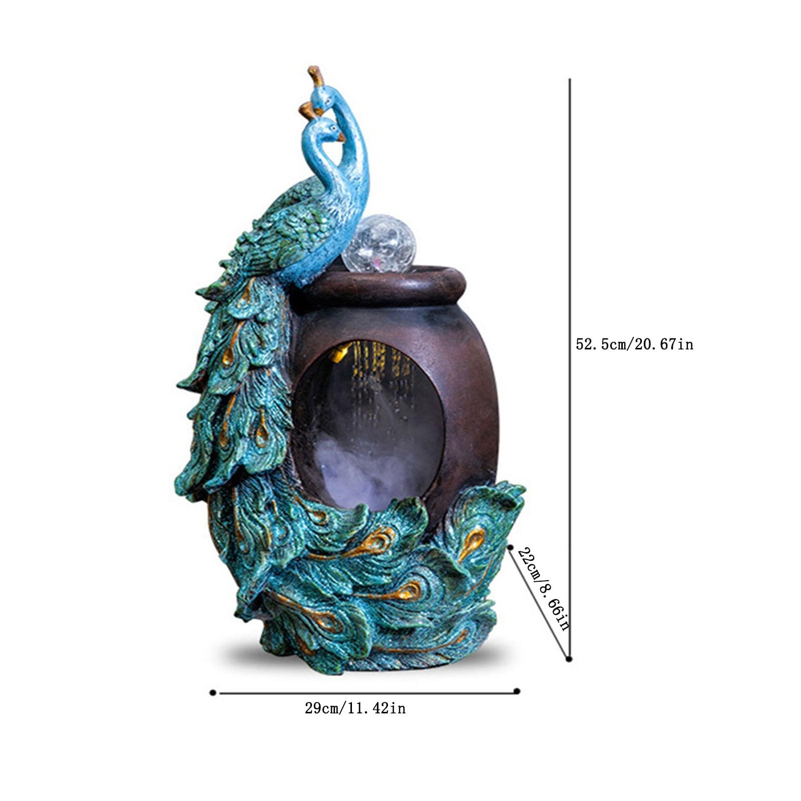Jingzai202405 Indoor Floor Fountain Indoor Water Fountain, Relaxing Water Sounds for Stress Relief,Peacock Waterfall Fountain for Office Home Décor Water Fountain(Small)