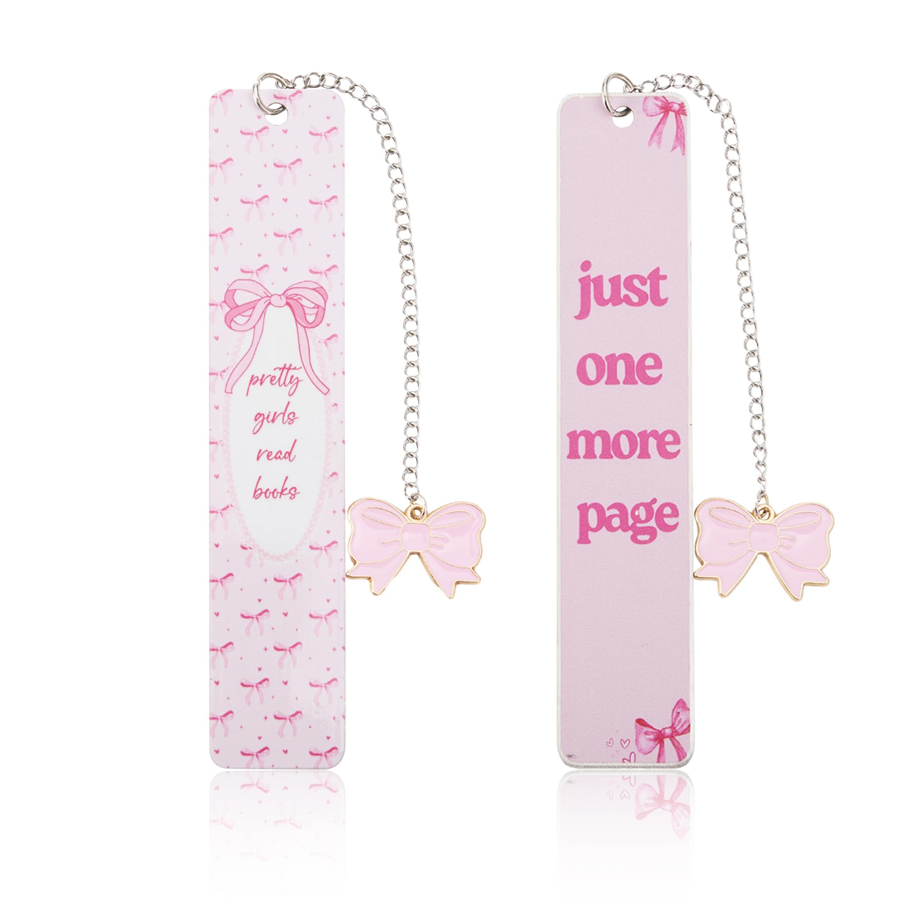 Wasise Bow Bookmark - 2PCS Pink Bookmark, Cute Bookmarks for Book Lovers, Coquette Gifts, Funy Bookmarks, Bow Stationery, Page Ties, Cute Bows Page Markers, Wicked Book Marks for Women Book Lovers