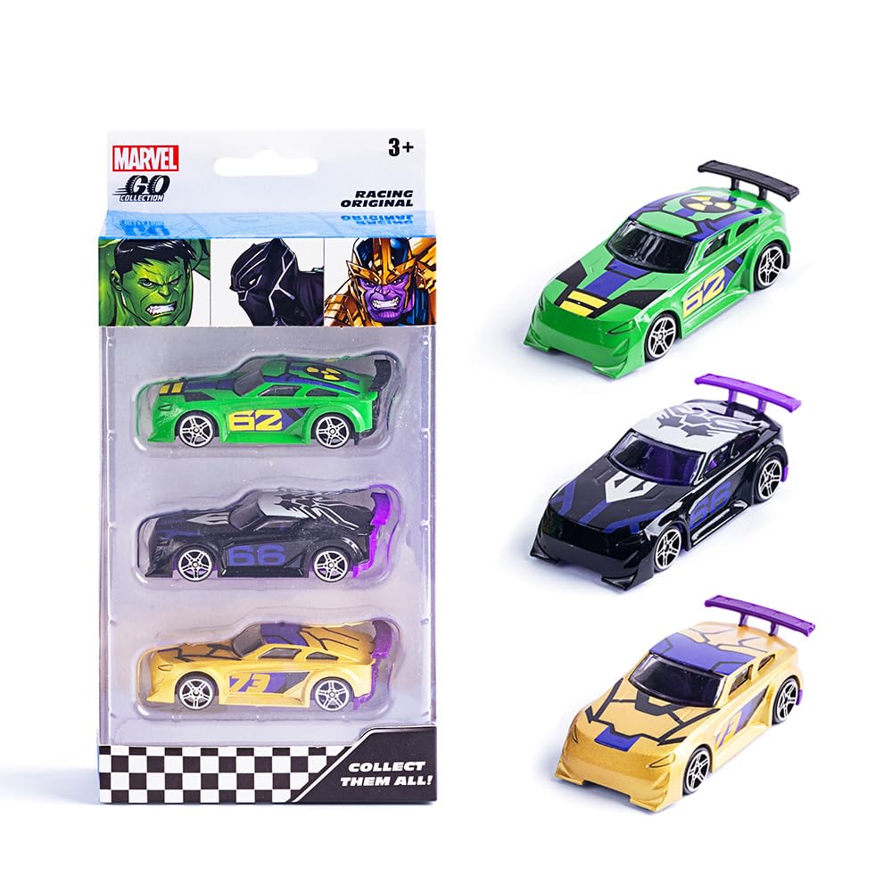 Marvel Go Collection | Battle SUV 3-Pack| Hulk, Black Panther and Thanos | 1:64 Diecast Toy Cars | Ages 3 and Up | Collect Them All