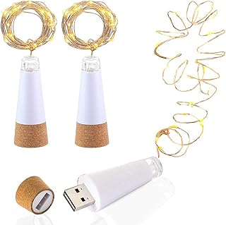 LED Bottiglia di sughero Luci, USB alimentato ricaricabile, 1.9m Filo di rame con 20 LED Stellato Luci a corda, per DIY arredamento All'aperto BBQ raduno Festa Nozze Vacanza (3 Pezzi, Bianco caldo)