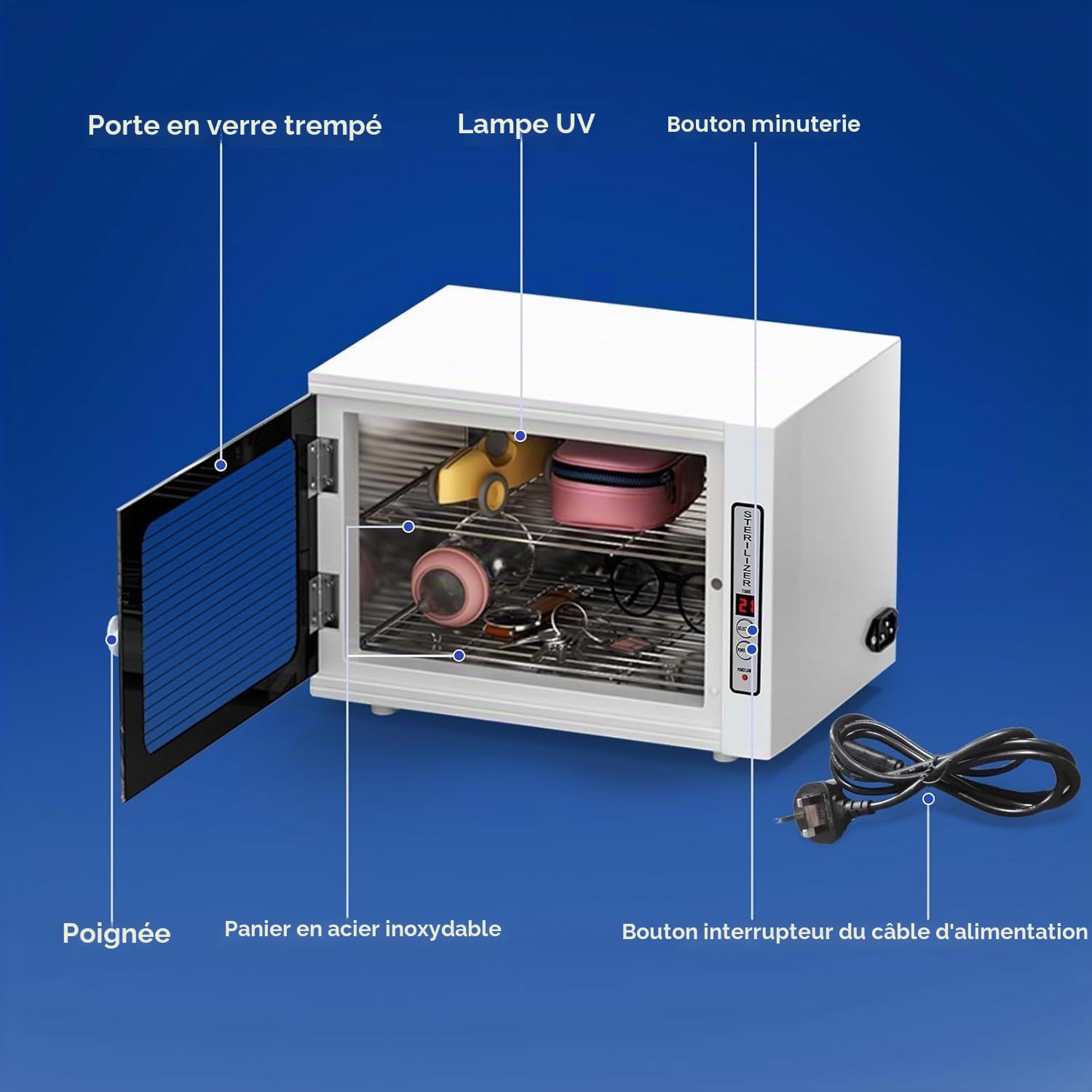 Stérilisateur UV,sterilisateur materiel onglerie haute capacité 12L,Efficace Stérilisateur UV avec réglage de la minuterie,professionnel stérilisateur à lumière LED pour la maison,le salon de coiffure