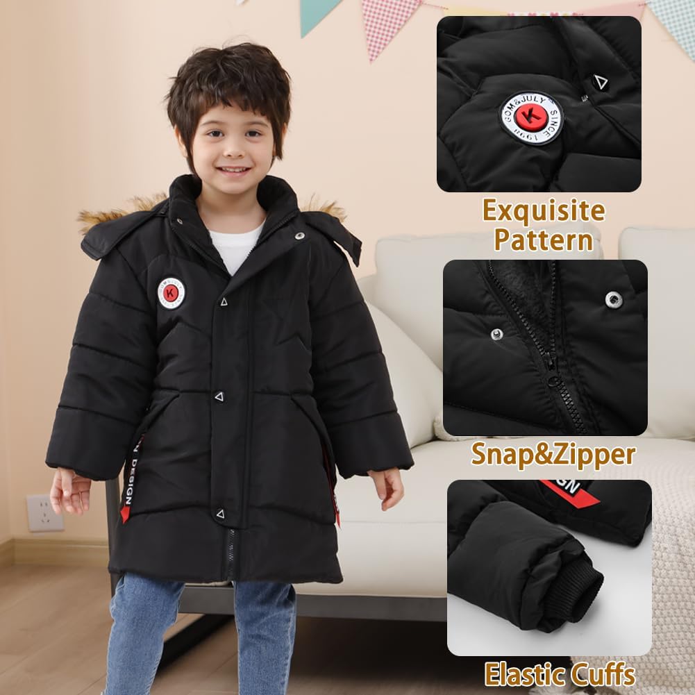XIFAMNIY Boys Down Jacket Fur Collar Hood Thick Warm Winter Coat Parka Padded Outerwear 3-6T… - Image 2