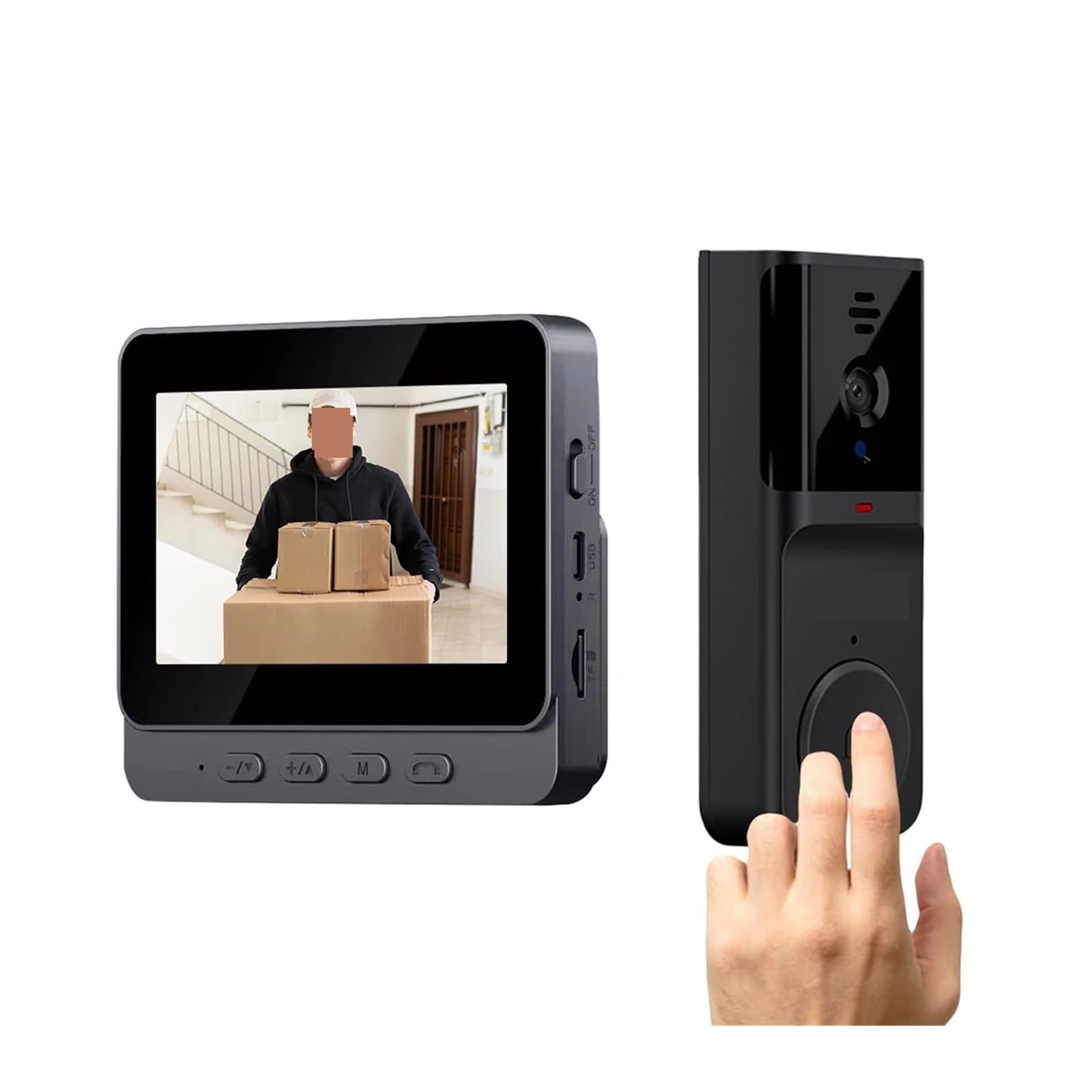 Sonnette Wi-FI 2,4 GHz à Double Communication avec écran,3 Pouces, vidéo HD, Vision Nocturne infrarou for la Surveillance Domicile Grand Angle